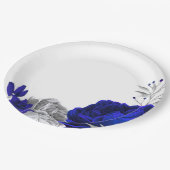 Assiettes En Carton royal bleu & argent fleurs botaniques (Angle)