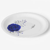 Assiettes En Carton royal bleu & argent fleurs botaniques (Angle)