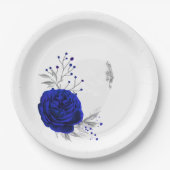 Assiettes En Carton royal bleu & argent fleurs botaniques (Devant)