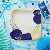 Assiettes En Carton Royal bleu fleurs or feuille mariage (Fête)
