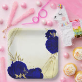 Assiettes En Carton Royal bleu fleurs or feuille mariage (Fête)