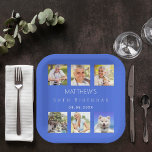 Assiettes En Carton Royal bleu photo collage fête d'anniversaire<br><div class="desc">Pour un 50ème anniversaire (ou tout âge), célébrant sa vie avec un collage de 6 de vos photos d'elle, de ses amis, de sa famille, de son intérêt ou de ses animaux de compagnie de haute qualité. Personnalisez et ajoutez un nom, un âge, une date. Un arrière - plan royal...</div>