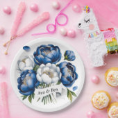 Assiettes En Carton Royal Blue and Silver Glittery Peony Mariage (Fête)