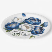 Assiettes En Carton Royal Blue and Silver Glittery Peony Mariage (Angle)