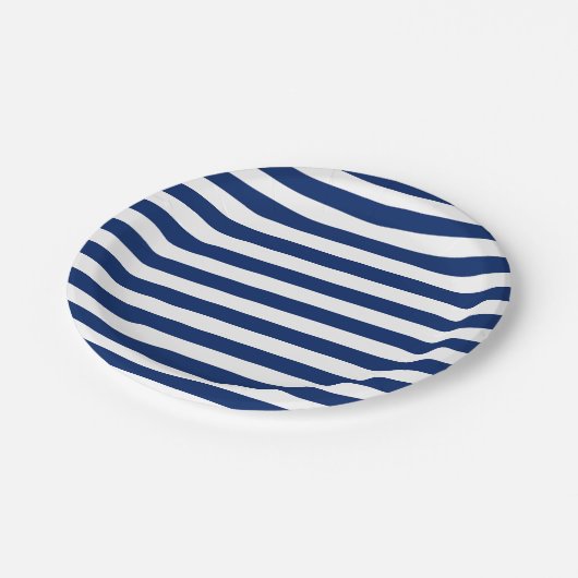 Assiettes En Carton Royal Blue and White Stripes (Angle)
