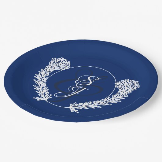 Assiettes En Carton Royal Blue Classic Monogram Mariage (Angle)