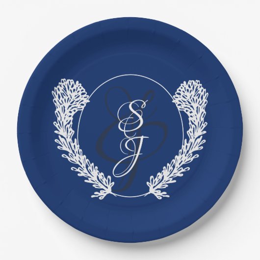 Assiettes En Carton Royal Blue Classic Monogram Mariage (Devant)