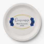 Assiettes En Carton Royal Blue et Gold Geometry Quinceañera (Devant)