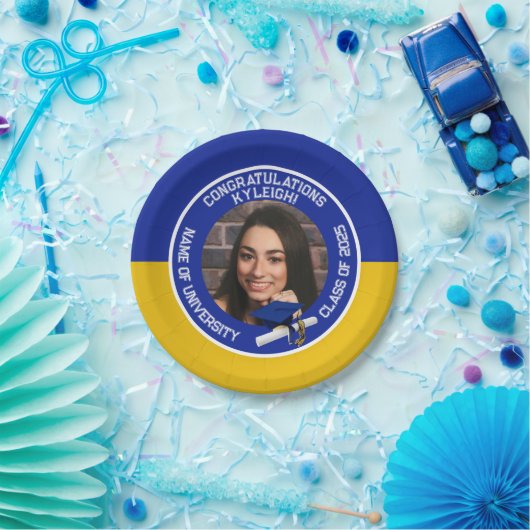 Assiettes En Carton Royal Blue & Gold Casquette & Diplôme photo (Fête)