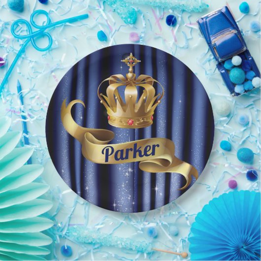 Assiettes En Carton Royal Blue Gold Prince Anniversaire (Fête)
