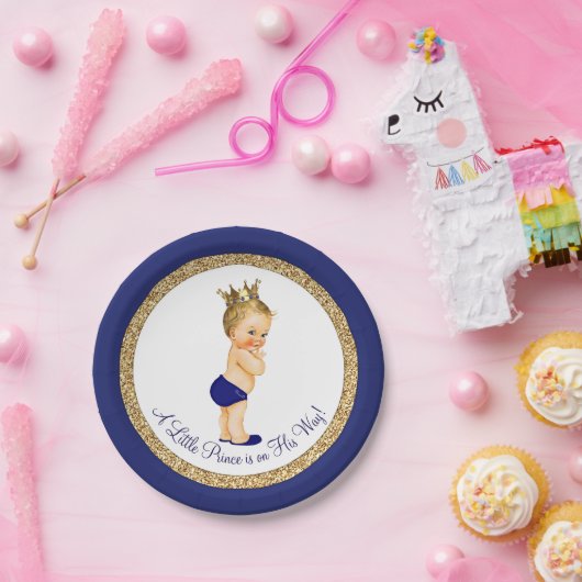 Assiettes En Carton Royal Blue Gold Prince Baby shower (Fête)