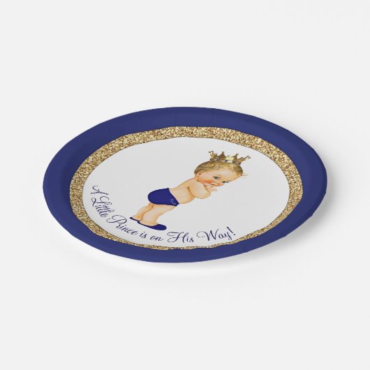 Assiettes En Carton Royal Blue Gold Prince Baby shower (Angle)