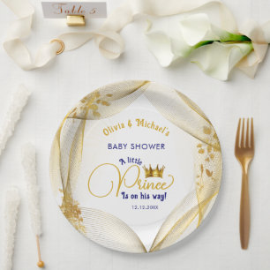 Assiettes En Carton Royal Blue Gold Prince Baby shower