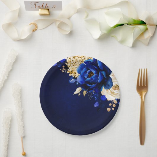 Assiettes En Carton Royal Blue Jaune or métal métal Mariage floral Pap (Mariage)