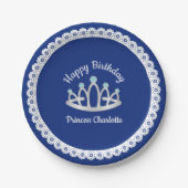 Assiettes En Carton Royal Blue Princess Tiara Plaque papier d'annivers (Devant)