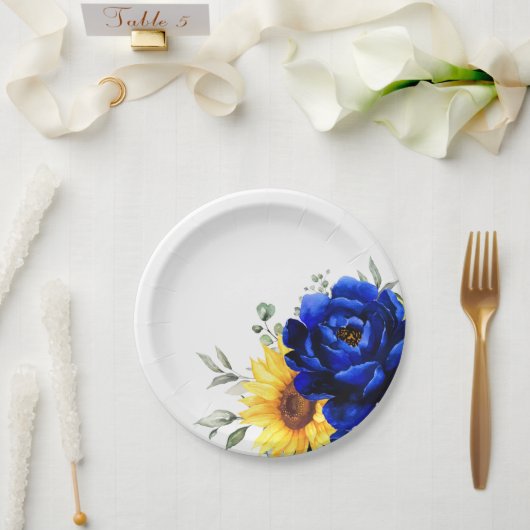 Assiettes En Carton Royal Blue Rustic Tournesol Moderne Floral Mariage (Mariage)
