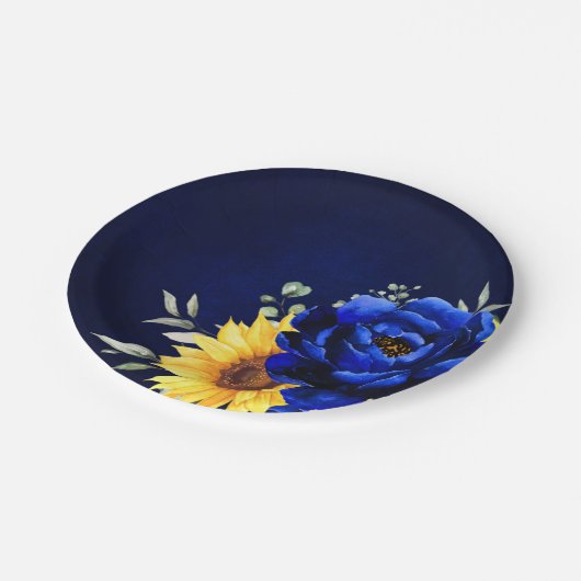 Assiettes En Carton Royal Blue Rustic Tournesol Moderne Floral Mariage (Angle)