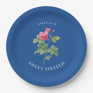 Assiettes En Carton Royal Blue Sweet 16 Floral