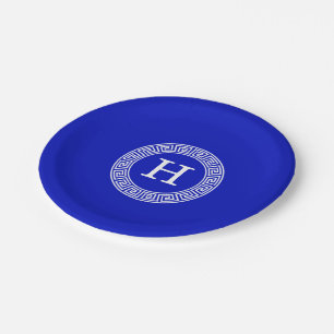 Assiettes En Carton Royal Blue Wt Grèce clé cadre de ligne initiale Mo