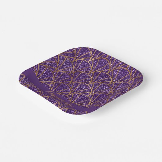 Assiettes En Carton Royal Déco Parties scintillant violet or Géométriq (Angulaire)