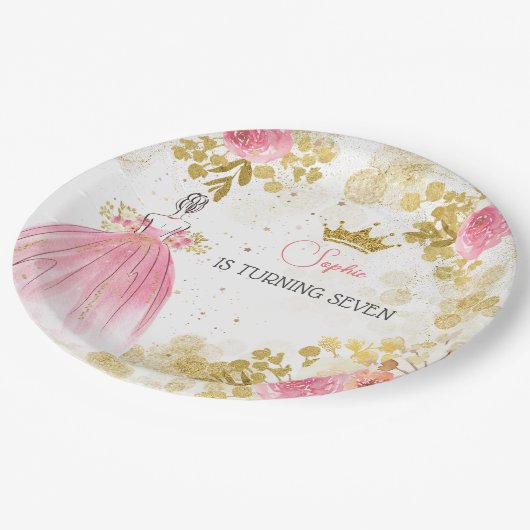 Assiettes En Carton Royal fête rose princesse anniversaire (Angle)