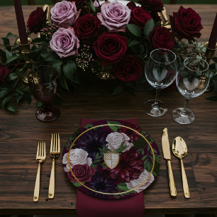 Assiettes En Carton Royal Muse Imaginaire médiéval Crest & Floral Mari