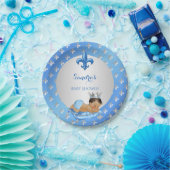 Assiettes En Carton Royal Prince Bébé Bleu Argent Fleur de Lis (Fête)