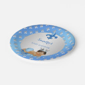 Assiettes En Carton Royal Prince Bébé Bleu Argent Fleur de Lis (Angle)