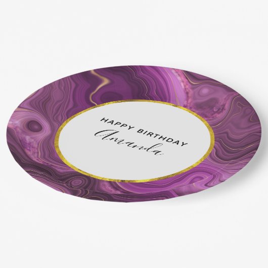Assiettes En Carton Royal Purple And Gold Agate Anniversaire Abstrait (Angle)