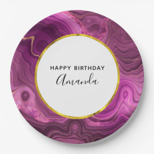 Assiettes En Carton Royal Purple And Gold Agate Anniversaire Abstrait