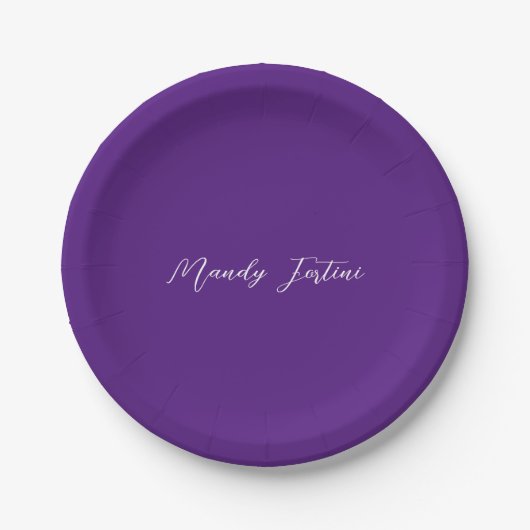 Assiettes En Carton Royal Purple Plain Élégante Calligraphie minimalis (Devant)