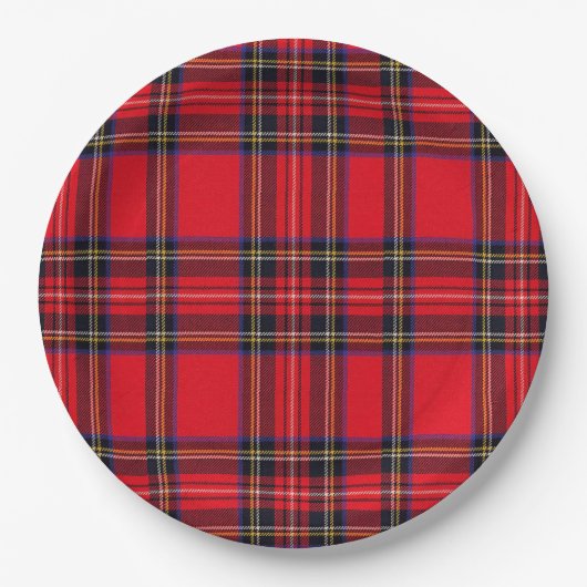 Assiettes En Carton Royal Stewart tartan rouge noir plaid (Devant)