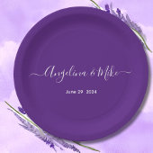 Assiettes En Carton Royal violet - élégant script personnalisé