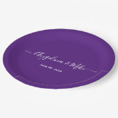 Assiettes En Carton Royal violet - élégant script personnalisé (Angle)