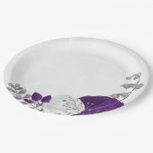 Assiettes En Carton royal violet et fleurs blanches argent (Angle)