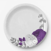 Assiettes En Carton royal violet et fleurs blanches argent (Devant)
