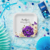 Assiettes En Carton Royal violet violet or Floral Mariage botanique (Fête)