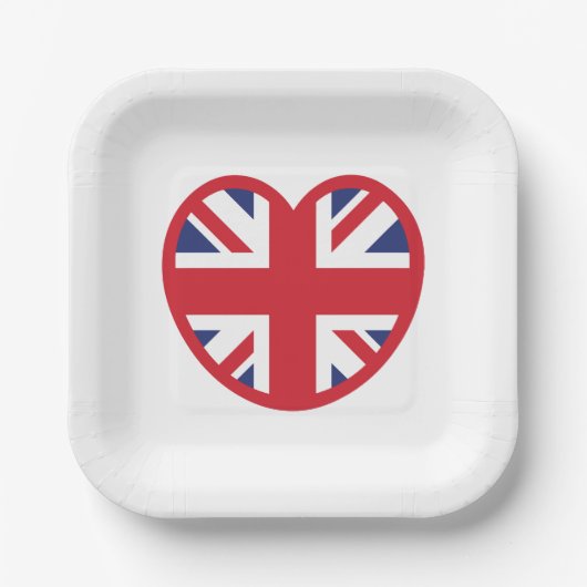 Assiettes En Carton Royaume-Uni Union Jack Flag Heart (Recto)