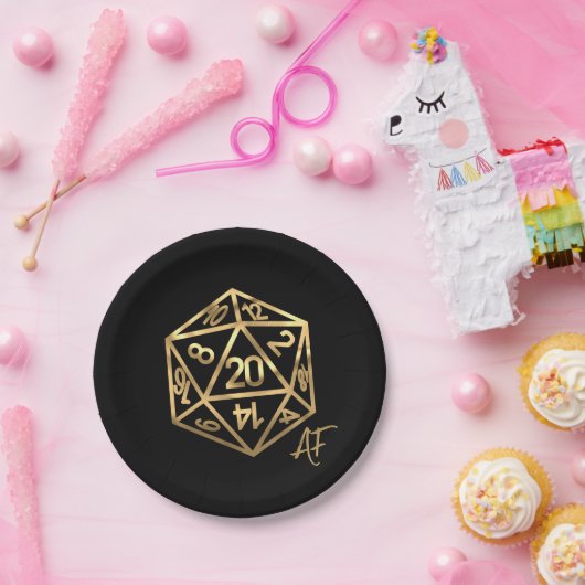 Assiettes En Carton RPG Crit AF | Gold Fantasy Tabletop Gamer Dice (Fête)