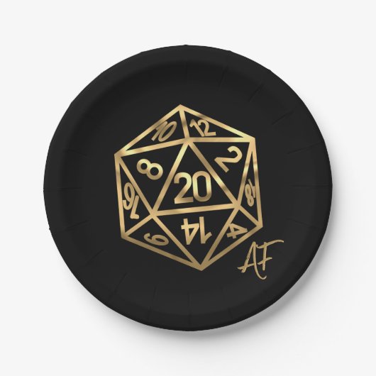 Assiettes En Carton RPG Crit AF | Gold Fantasy Tabletop Gamer Dice (Devant)
