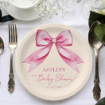 Assiettes En Carton Ruban arc rose baby shower mignon élégant modèle<br><div class="desc">Ruban rose baby shower mignon élégant modèle plaques de papier personnalisées bébé fille baby shower décoration vaisselle vintage ruban doux rose des plaques de fête</div>