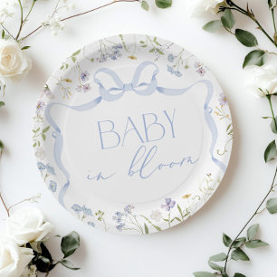 Assiettes En Carton Ruban bleu Fleur sauvage baby shower de la cornièr