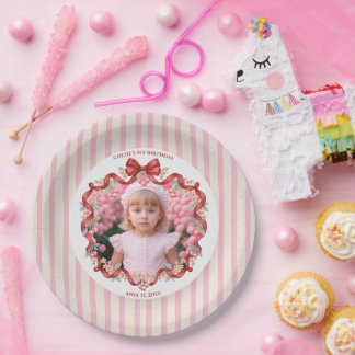 Assiettes En Carton Ruban Coquette Cerise Douce Anniversaire Rose Fill