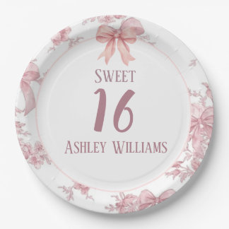 Assiettes En Carton Ruban Coquette Rose Anniversaire 16 Ans 
