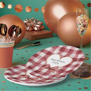 Assiettes En Carton Ruban de naissance rouge bordeaux à coeur blanc