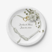 Assiettes En Carton ruban mariage blanc avec rose (Devant)