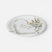 Assiettes En Carton ruban mariage blanc avec rose (Angle)