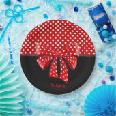 Assiettes En Carton Ruban Pois noir, rouge et blanc (Fête)