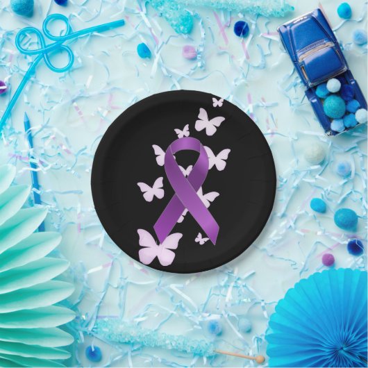 Assiettes En Carton Ruban pourpre de conscience (Fête)