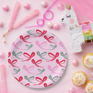 Assiettes En Carton Rubans de Noël verts rose fantaisistes dessinés à